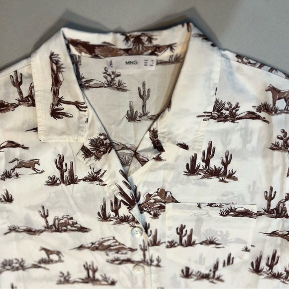 Mango Button Down Western Print Shirt MNG - Size XS - Picture 7 of 15